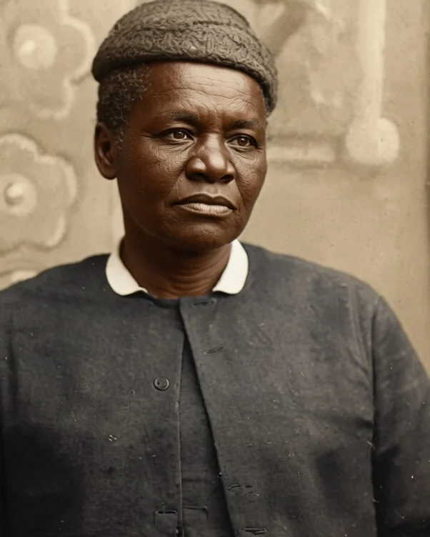 Mary Fields mit Strickmütze und dunkler Jacke mit weißem Kragen, nach einem Foto von etwa 1895 koloriert